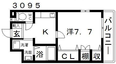 ハートフルOKA(1DK/4階)の間取り写真