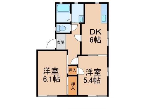 ＪＲ和歌山線 船戸駅 徒歩62分 2階建 築33年(2DK/1階)の間取り写真