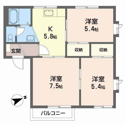 グリーンヒルズCHIDA-C(3K/2階)の間取り写真