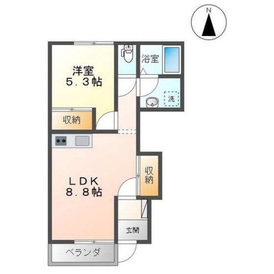 ピースフル(1LDK/1階)の間取り写真