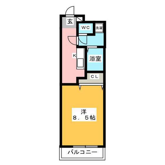ドミール二日市(1K/2階)の間取り写真