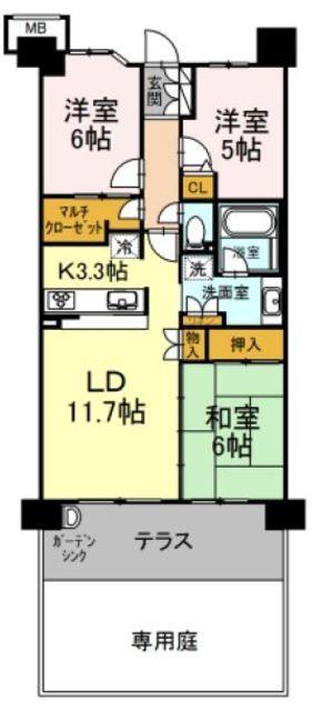 ハートビートベース横浜根岸(3LDK/1階)の間取り写真