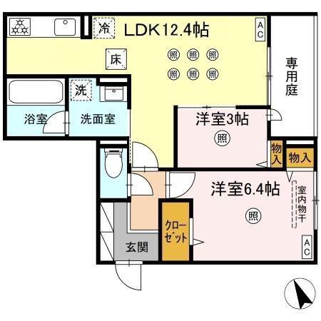 サニーサイド箱崎(2LDK/1階)の間取り写真