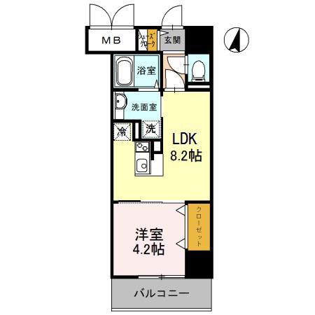 ザカーム(1LDK/7階)の間取り写真