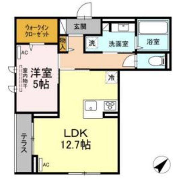 ＪＲ山陽本線 倉敷駅 徒歩6分 3階建 築5年(1LDK/1階)の間取り写真
