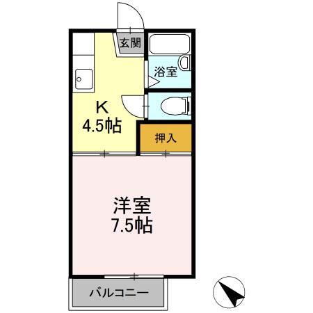 アペックス伏見B(1K/2階)の間取り写真