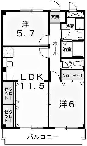 グランフォーレ池上(2LDK/2階)の間取り写真