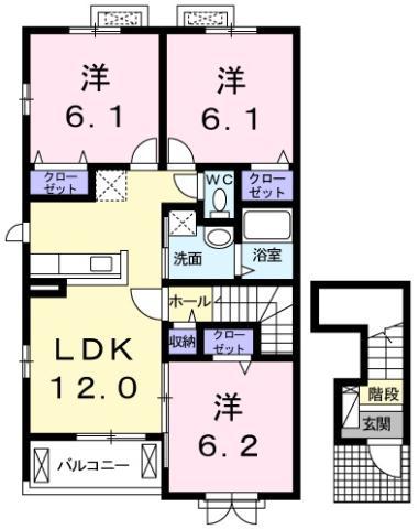 クラールプレディエF(3LDK/2階)の間取り写真