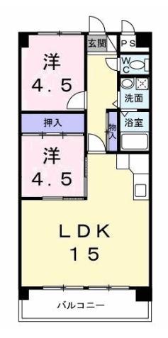 ファミーユ旭(2LDK/3階)の間取り写真