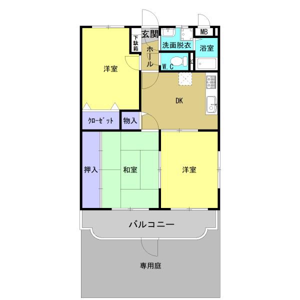 ラ・グリシンヌ(2LDK/1階)の間取り写真
