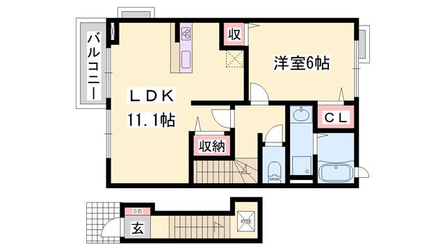 アバンツァート東浜II(1LDK/2階)の間取り写真