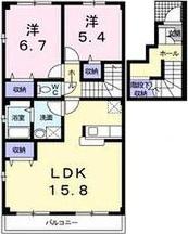 ピーヌスI(2LDK/2階)の間取り写真