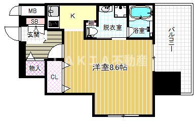 ジュネーゼ京町堀パークサイド(1K/3階)の間取り写真