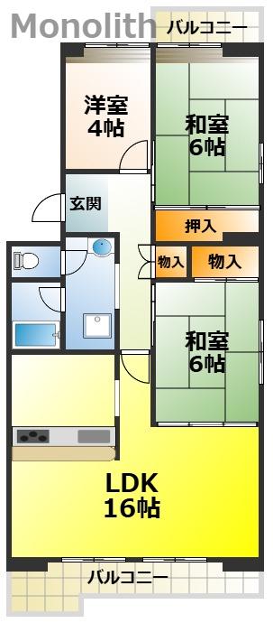 UR泉北城山台2丁6号棟(3LDK/4階)の間取り写真