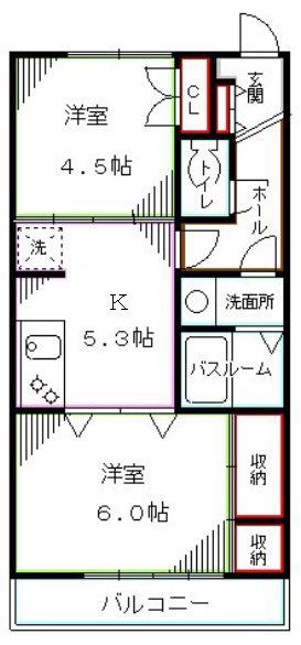 セラ若宮(2K/2階)の間取り写真