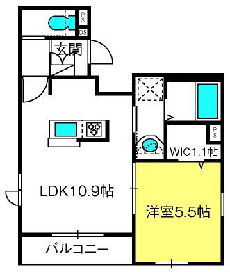 ブレント新町(1LDK/2階)の間取り写真