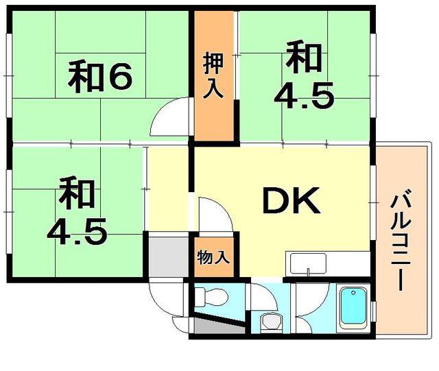 伊川谷1号棟(3DK/3階)の間取り写真