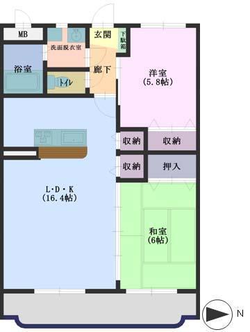 サンリアA(2LDK/2階)の間取り写真