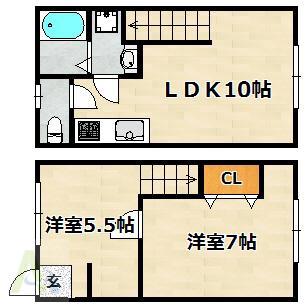 西口ヒルズ(2LDK/1階)の間取り写真