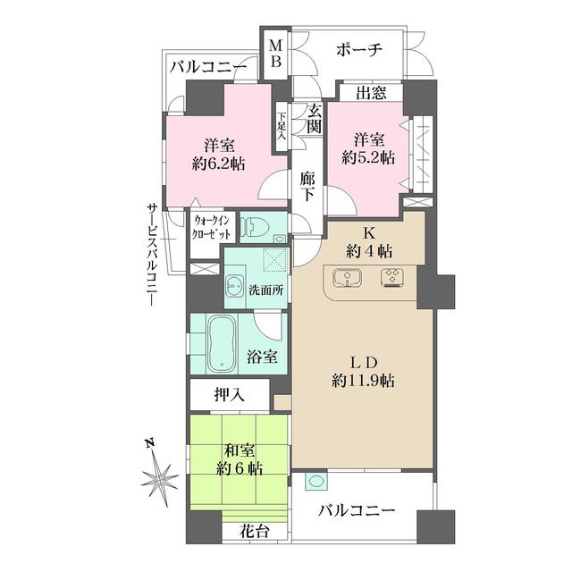 ルミナス小町トゥールドボヌール(3LDK/9階)の間取り写真