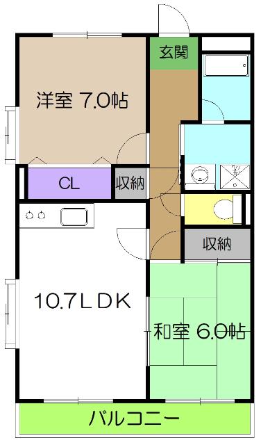 ハイツ鹿持(2LDK/1階)の間取り写真