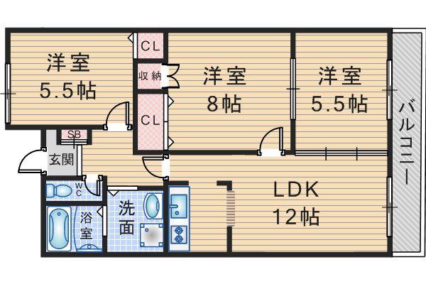 アビタシオン3(3LDK/2階)の間取り写真