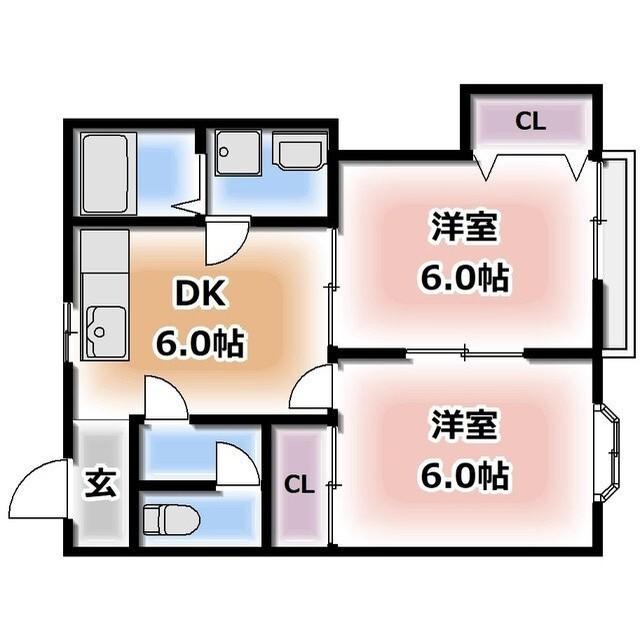 ベルトゥリーヒルズ(2DK/2階)の間取り写真