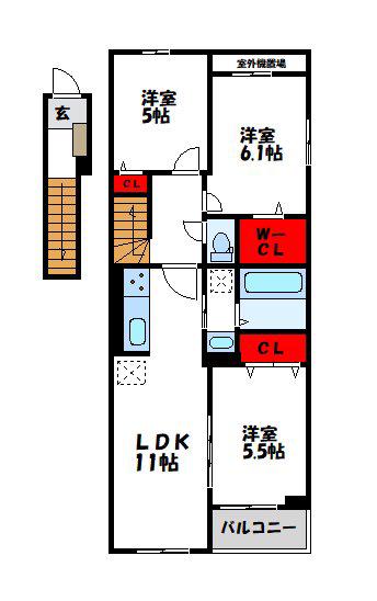 ロータス水巻II(3LDK/2階)の間取り写真