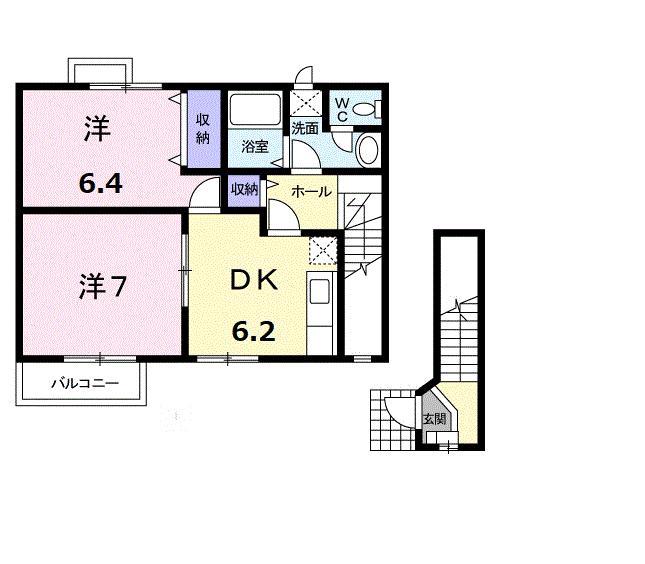 ショコラハウス(2DK/2階)の間取り写真