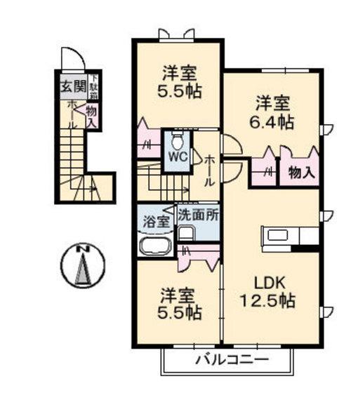 メープルコートNAKAO E棟(3LDK/2階)の間取り写真