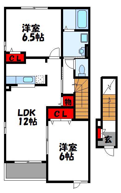 ウイング宗像A(2LDK/2階)の間取り写真