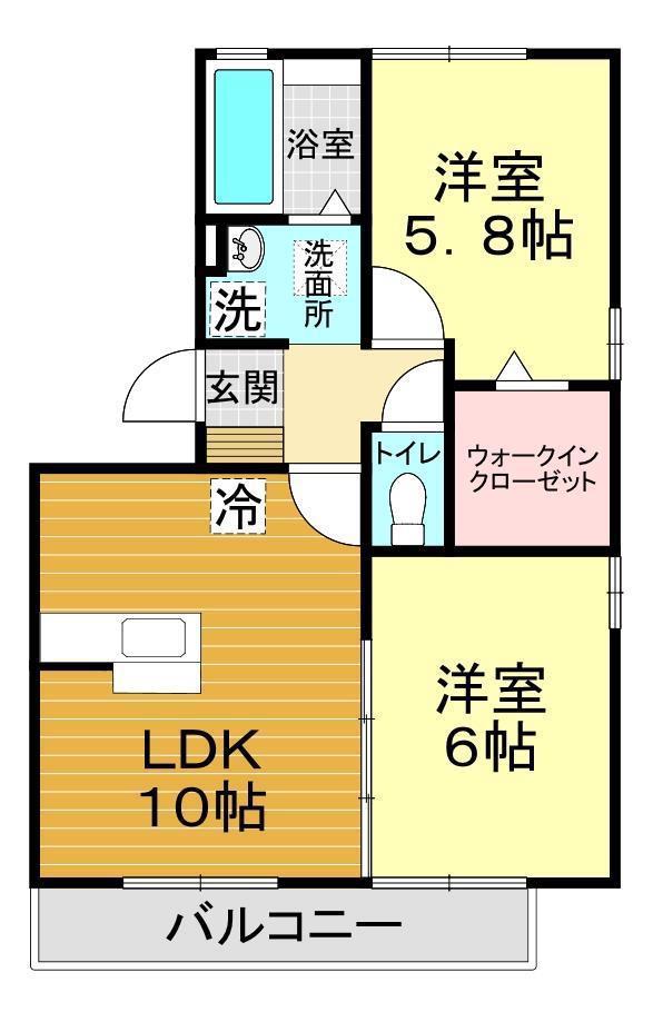 リビングタウンIC小郡A棟(2LDK/3階)の間取り写真