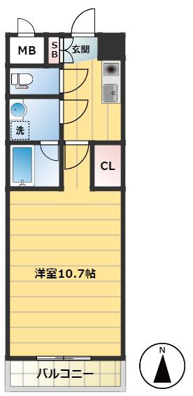 オーヴェル東葛西(1K/2階)の間取り写真