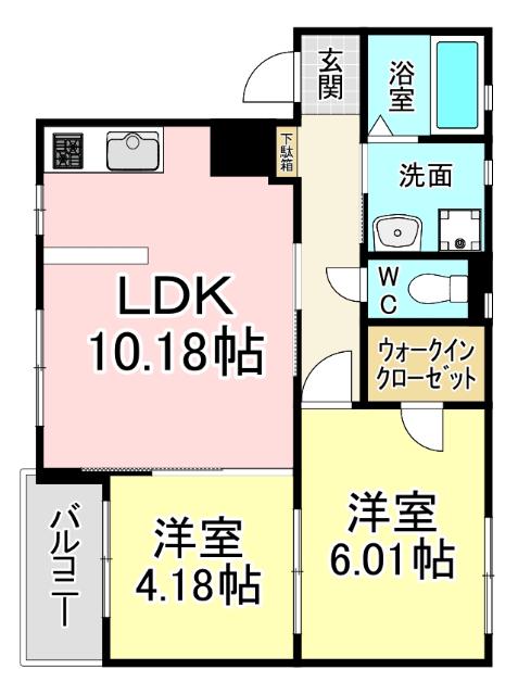 ヴィアンジュ小倉イースト(2LDK/1階)の間取り写真