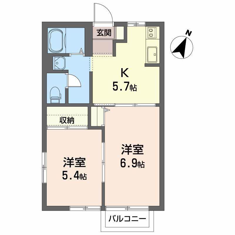ディアス萩野B(2K/2階)の間取り写真