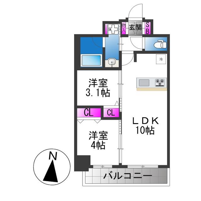 プレリス大阪今里サヴィア(2LDK/8階)の間取り写真