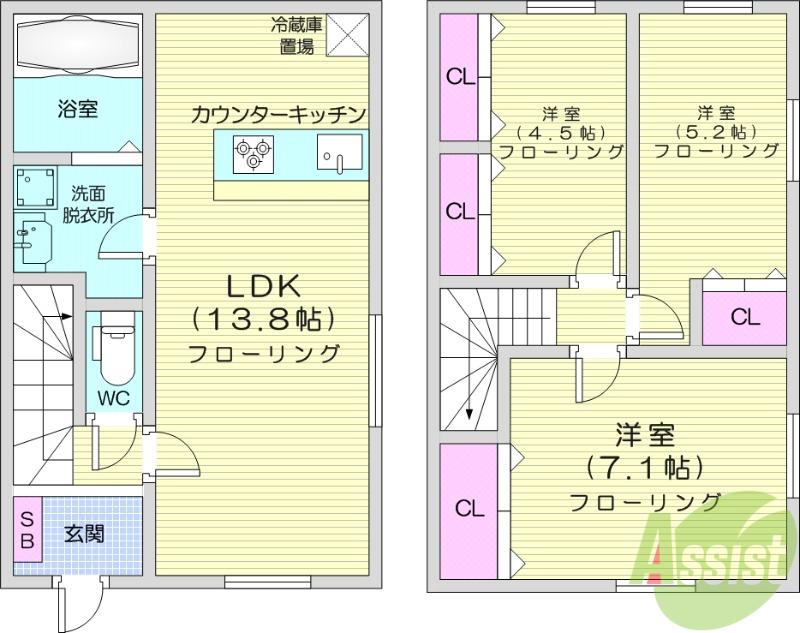 COMFORT青山B(3LDK/1階)の間取り写真
