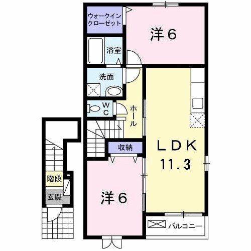 エスペランサ ひな(2LDK/2階)の間取り写真