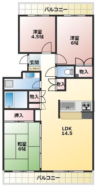 スズランパレス(3LDK/1階)の間取り写真
