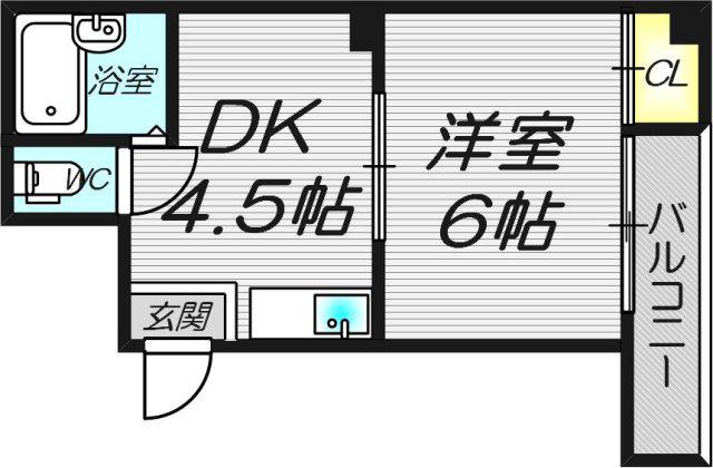 ロイヤル西梅田(1DK/4階)の間取り写真