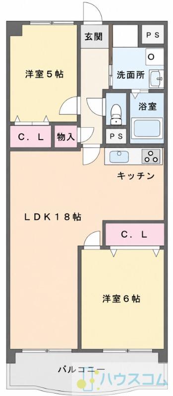 シャトー第3八戸ノ里(2LDK/8階)の間取り写真