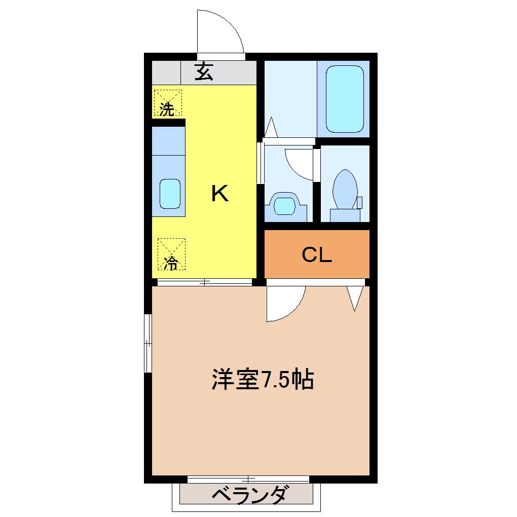 リバーパークB棟(1K/1階)の間取り写真