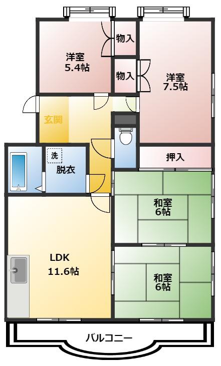 サニーコート朝宮(4LDK/4階)の間取り写真