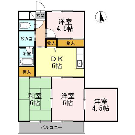 長瀬第三マンション(4DK/5階)の間取り写真