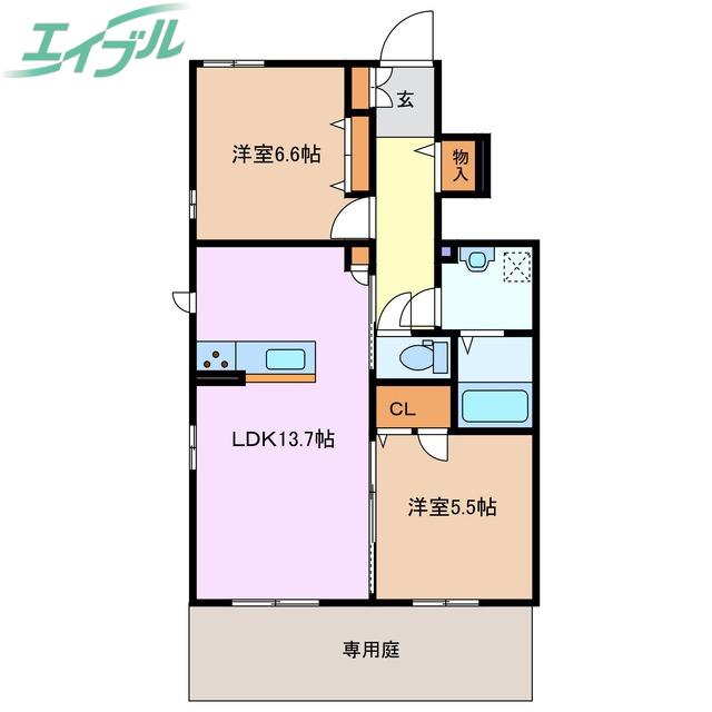 リーベル・ステージア E棟(2LDK/1階)の間取り写真