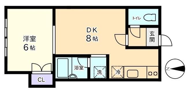 信開セルーラ山代温泉北部RIGHT(1DK/1階)の間取り写真