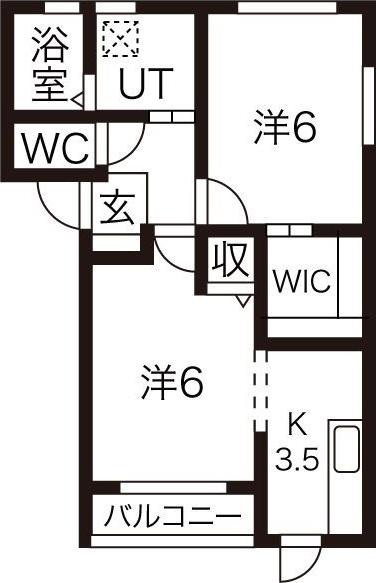 ラ・ヴィータA棟(1LDK/2階)の間取り写真