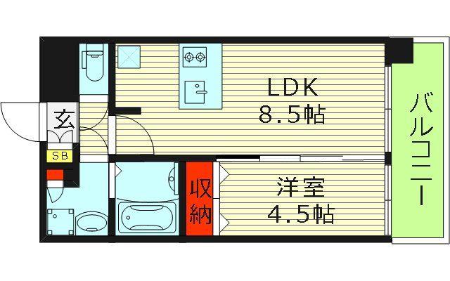 プレサンス玉造駅前(1LDK/10階)の間取り写真