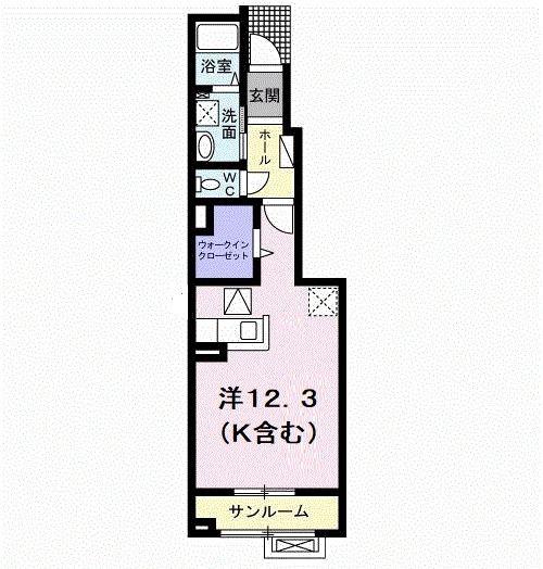 コリーヌB(ワンルーム/1階)の間取り写真