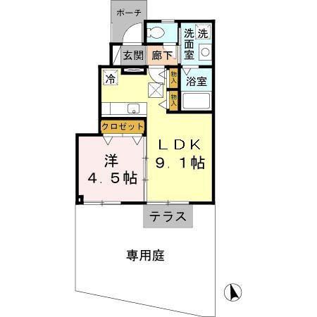 ラフィーネ林III(1LDK/1階)の間取り写真